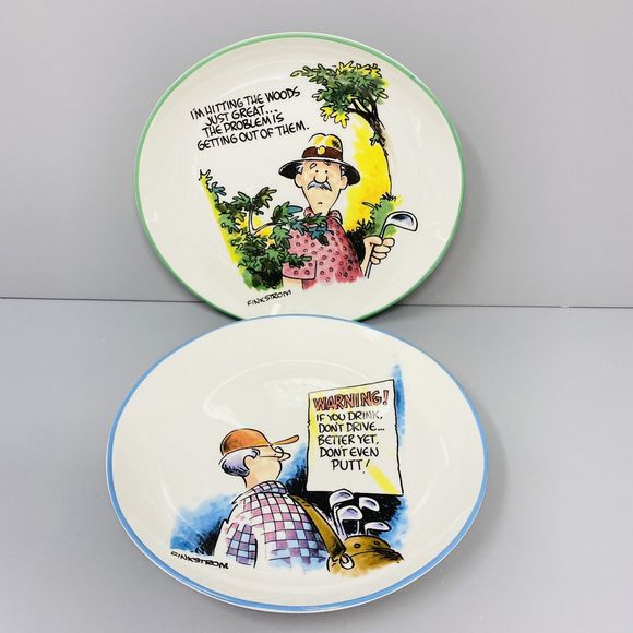 Lot of 2 Finkstrom Golf Humor 6.5" Dessert/Salad/Appetizer Plate Cartoon - Picture 1 of 5